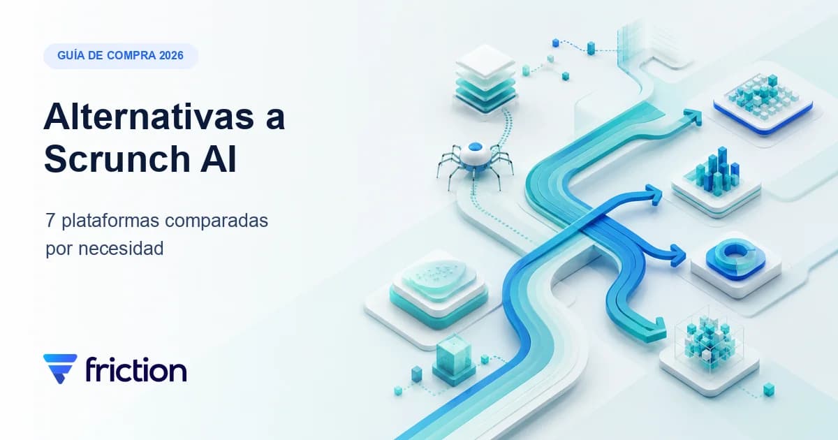 Comparativa de alternativas a Scrunch AI con siete plataformas conectadas mediante rutas de rastreo, medición y acciones