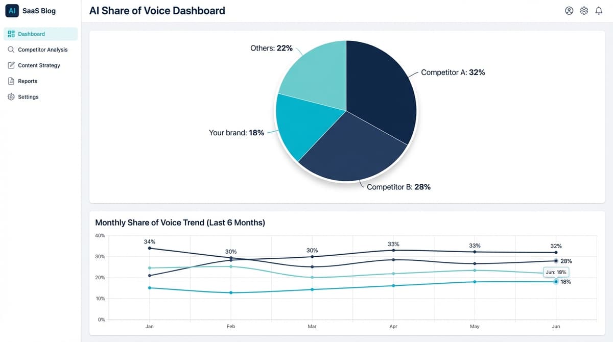 Dashboard de benchmark de share of voice em IA mostrando posicionamento competitivo